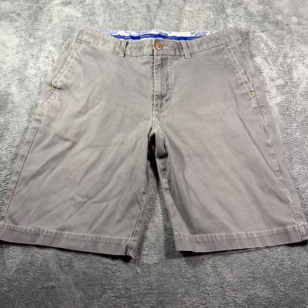 Tommy Bahama Mens‎ Grey Corduroy Chino Shorts Size 35 Flat Front Stretch Casual